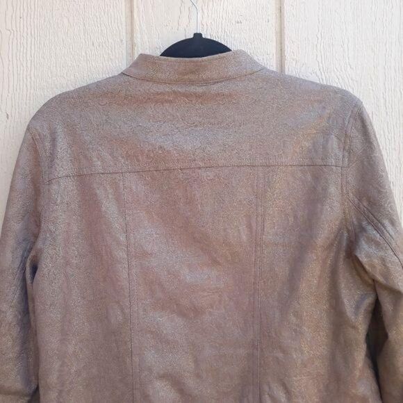 Chico's Metallic Gold Camel Textured Blazer Jacket Mandarin Collar Sz 1 = M/8 - Picture 8 of 14